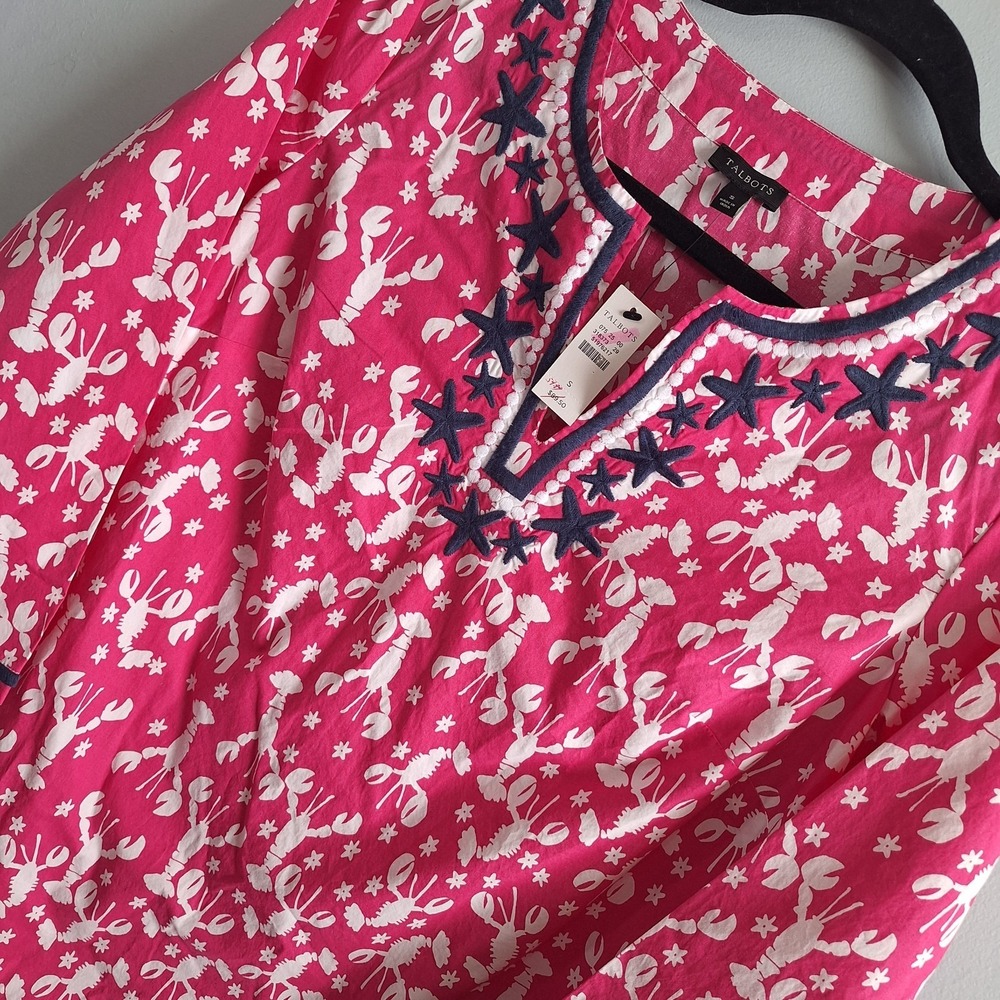 Talbots‎ Lobster Starfish Embroidered Popover Blouse Womens S Novelty Coastal